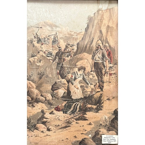 104 - Boer War, framed print of a wounded Highlander in the Boer War, Victorian print from original by Edg... 