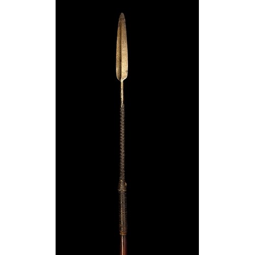 199A - Lightweight Spear with iron spear head, long leaf shaped spear head with wavy pattern to lower, thin... 