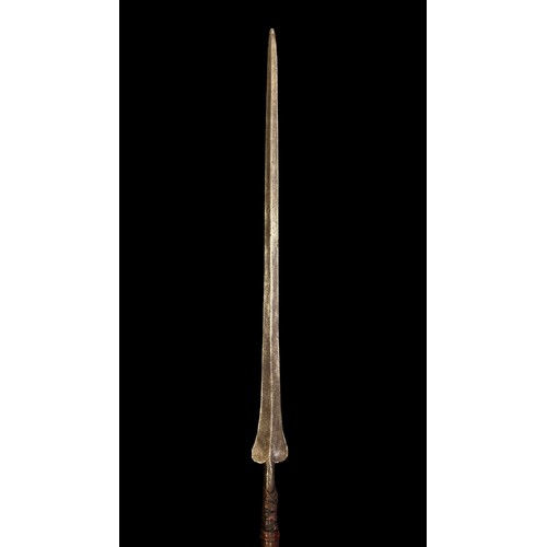 197A - Maasai Lion Hunting very large iron Spear head Spear, wooden shaft with binding to upper and lower. ... 