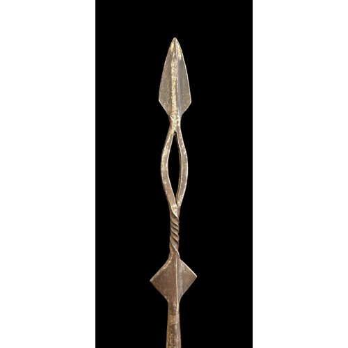 196A - Long double-sided spear, with ornate twisted Spear head with small arrow head on top of a hollow ova... 