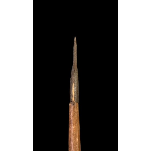 196A - Long double-sided spear, with ornate twisted Spear head with small arrow head on top of a hollow ova... 