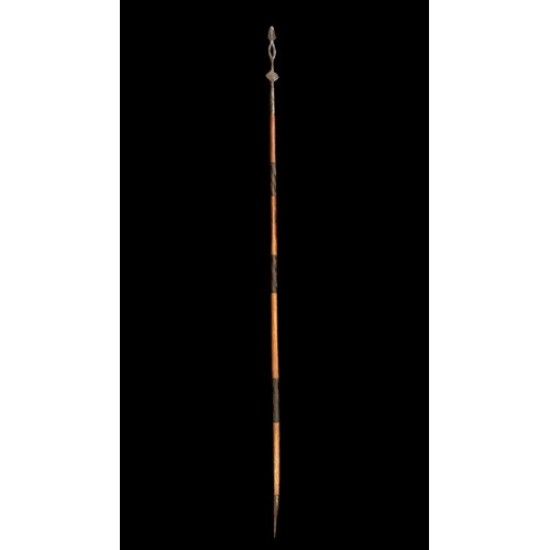 196A - Long double-sided spear, with ornate twisted Spear head with small arrow head on top of a hollow ova... 