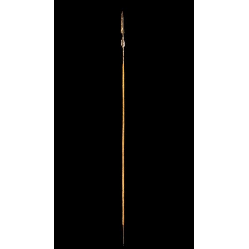 196 - Long double-sides spear, with long narrow iron Spear head with secondary oval section underneath, sm... 