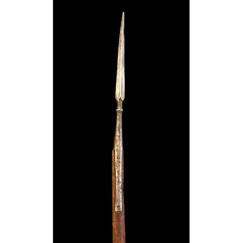 192 - Naval Boarding Pike, steel square section head (18cm) with two straps, wooden shaft, overall length ... 