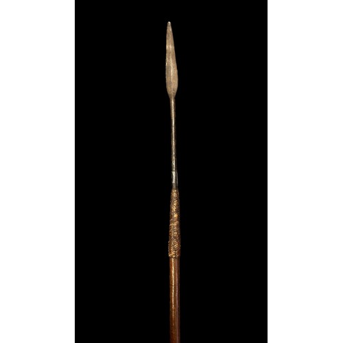 191A - Zulu Assegai throwing spear, slender leaf shaped blade, wooden shaft, fibre binding (some damage), c... 