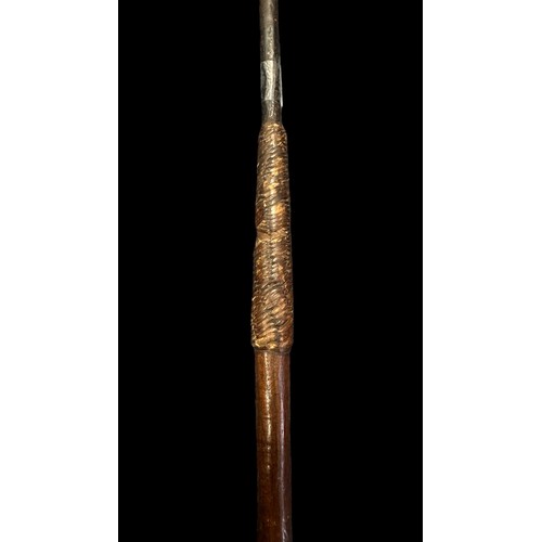 191A - Zulu Assegai throwing spear, slender leaf shaped blade, wooden shaft, fibre binding (some damage), c... 