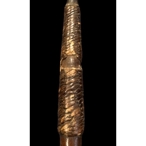 191A - Zulu Assegai throwing spear, slender leaf shaped blade, wooden shaft, fibre binding (some damage), c... 