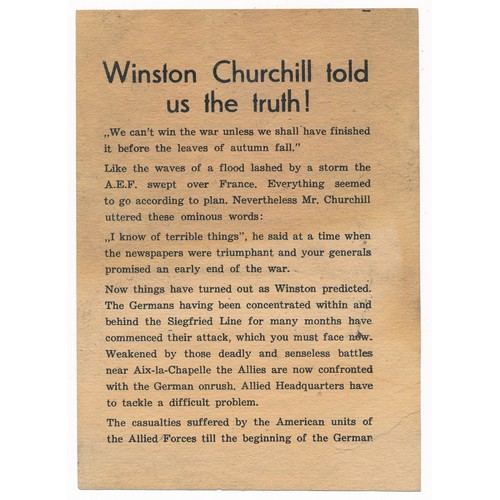 181A - ‘Winston Churchill told us the truth!’ small German airborne Propaganda leaflet. Double sided leafle... 