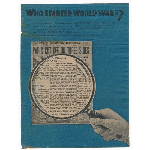 187A - 'Who Started World War II?' Second World War German airborne Propaganda leaflet. Double sided leafle... 