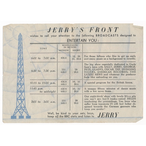 190 - Jerry's Front Second World War German airborne Propaganda leaflet. Radio Propaganda leaflet. Two-sid... 