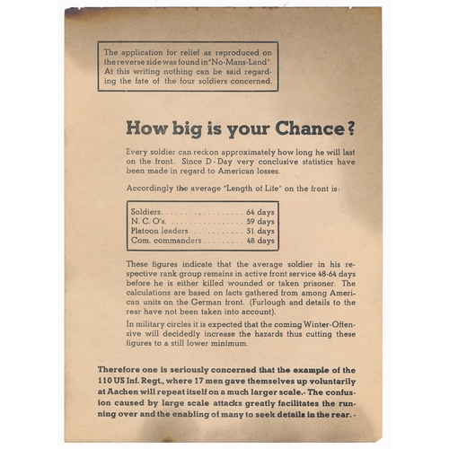 191 - 'How Big is Your Chance?' Second World War German Airborne Propaganda leaflet. Two-sided rocket mail... 