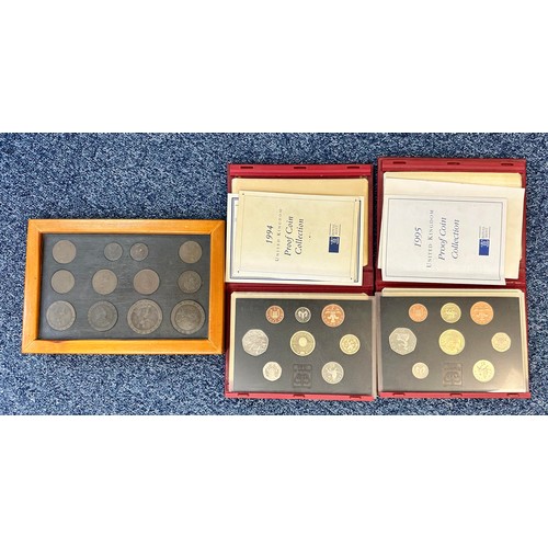 259A - Collection of modern British coins with deluxe proof cased sets FDC 1994, 1995, uncirculated year se... 