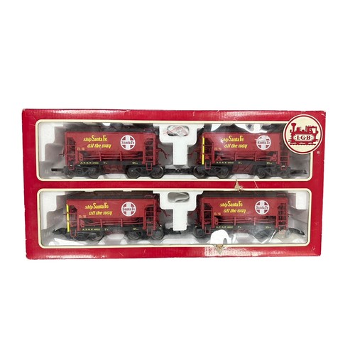 333 - LGB. G Gauge Sante Fe Ore wagons set of 4 No. 45040, excellent in good plus window box (edge wear an... 