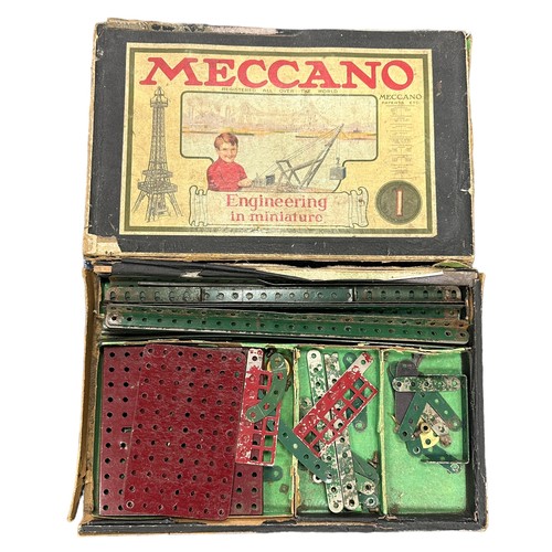 187 - Meccano. Pre war onwards sets, generally good plus to good in good or better boxes, with set No. 1 a... 