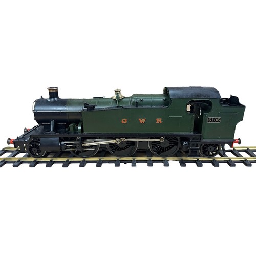 312 - Gauge 1/G gauge live steam GWR green 5105 2-6-2T locomotive, generally excellent, 2 cylinder spirit ... 