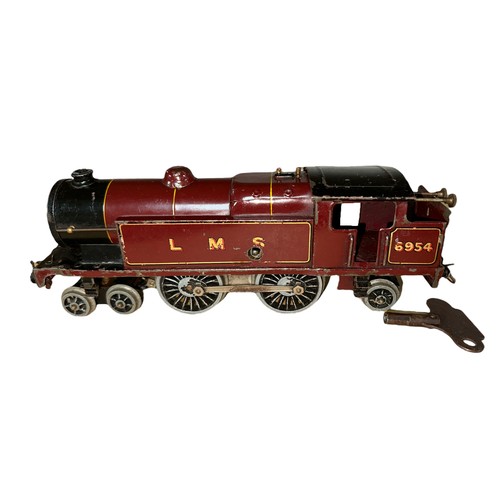 346 - Hornby O Gauge clockwork with key LMS maroon 6954 2C 4-4-2T locomotive, generally good plus to good.... 