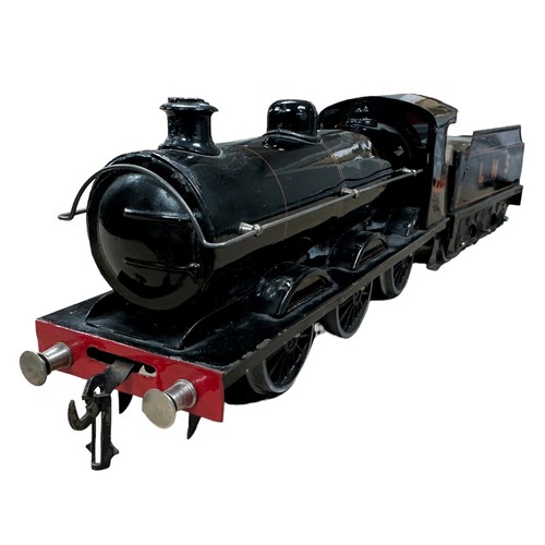 317 - Bassett Lowke O gauge LMS black 4256 0-6-0 electric locomotive and LMS tender, generally excellent t... 