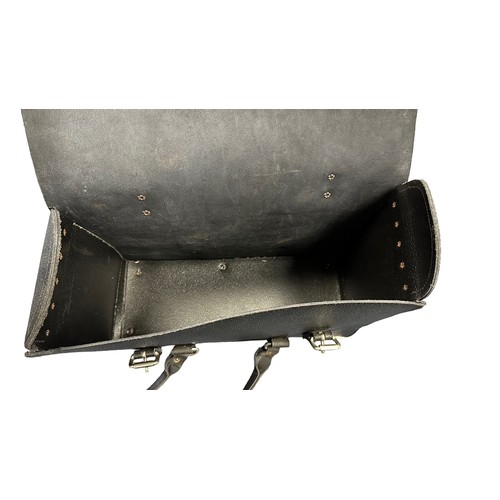 261 - Locomotive driver's bag, black leather satchel with two straps and buckles and metal corner protecto... 