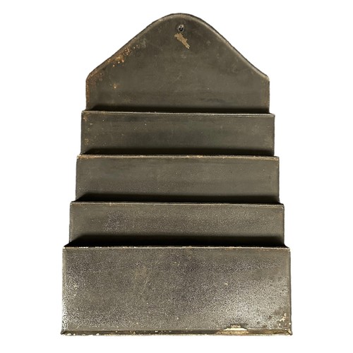 262 - GWR leaflet metal holder with hole to top centre for affixing to wall, four apertures for leaflets, ... 