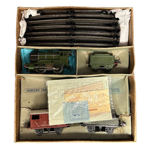 350 - Hornby Goods clockwork set No. 501 (NE), generally excellent to good plus in good box (blue tape rep... 