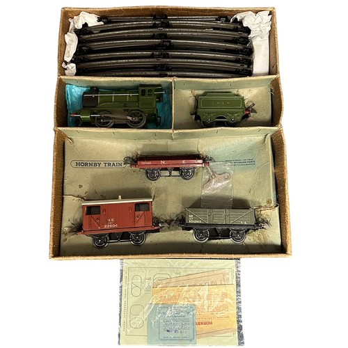 350 - Hornby Goods clockwork set No. 501 (NE), generally excellent to good plus in good box (blue tape rep... 