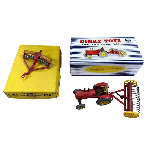 112 - Dinky Farm Tractor and Hay Rake No. 310, generally good plus in excellent Dinky Toys stripe lift-off... 