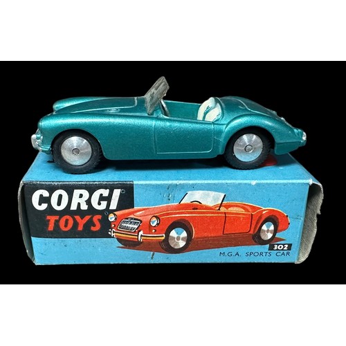 36 - Corgi MGA Sports Car No. 302, generally excellent in excellent Corgi Toys blue box, with metallic tu... 