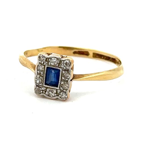 43 - An Art Deco sapphire and diamond ring stamped 18ct and platinum, size Q. Weight 2.05g. 

Please see ... 