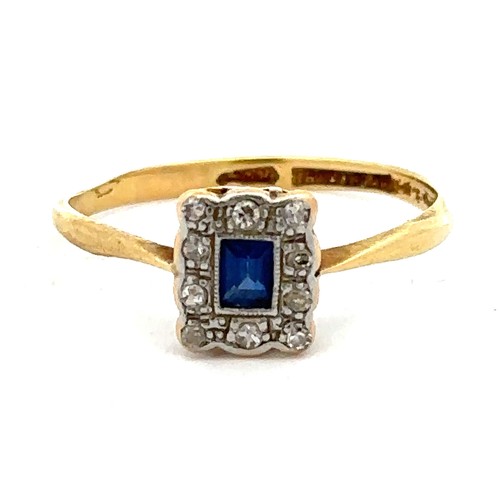 43 - An Art Deco sapphire and diamond ring stamped 18ct and platinum, size Q. Weight 2.05g. 

Please see ... 