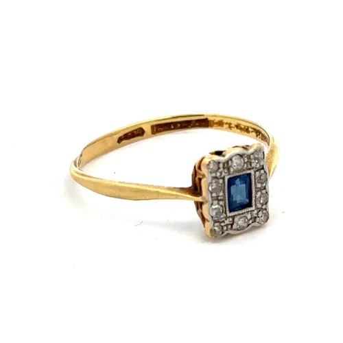 43 - An Art Deco sapphire and diamond ring stamped 18ct and platinum, size Q. Weight 2.05g. 

Please see ... 