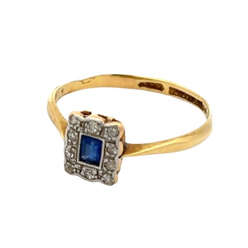 43 - An Art Deco sapphire and diamond ring stamped 18ct and platinum, size Q. Weight 2.05g. 

Please see ... 