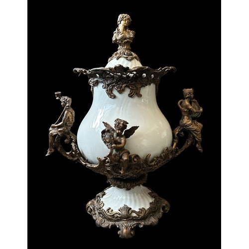 319 - A large late 19th Century European (likely Austrian) crackled porcelain urn / cassolette with gilt m... 