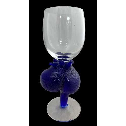 311 - Kjell Engman (Swedish, b. 1946) – Blue Flying Woman Wine Glass, Kjell Engman for Kosta Boda wine gla... 