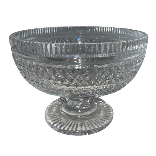 353 - Waterford cut crystal pedestal bowl with facetted rims and diamond cut banding on circular foot 18.5... 