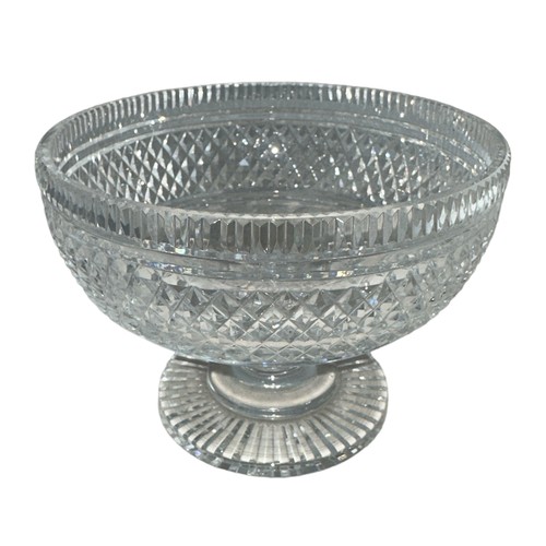 353 - Waterford cut crystal pedestal bowl with facetted rims and diamond cut banding on circular foot 18.5... 