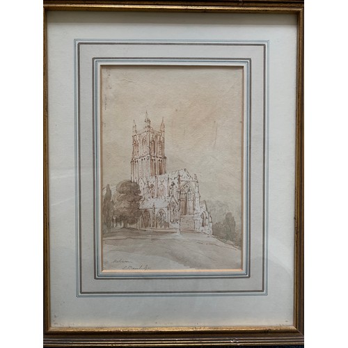 401 - Selina Bracebridge (British, 1800-1874) – Malvern Church, 19th Century watercolour on paper study of... 