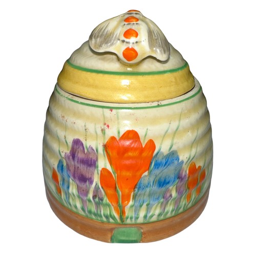 209 - Clarice Cliff - Clarice Cliff Newport Crocus beehive honeypot, stamped Clarence Cliff Newport to bas... 