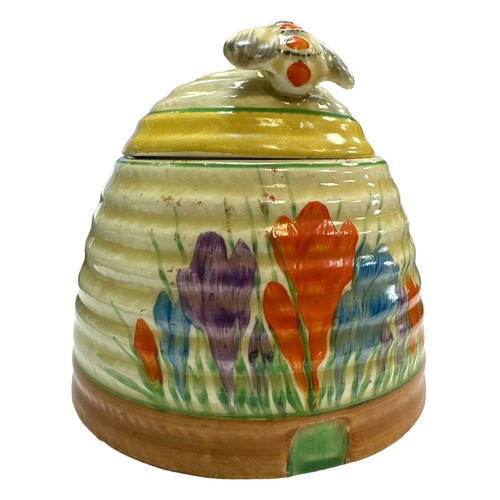 209 - Clarice Cliff - Clarice Cliff Newport Crocus beehive honeypot, stamped Clarence Cliff Newport to bas... 