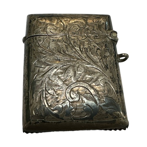 142 - Hallmarked silver vesta case, engraved, with WHH Birmingham hallmark.