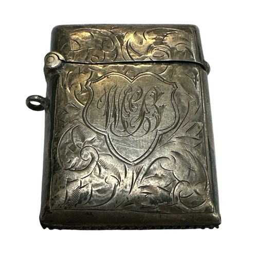 142 - Hallmarked silver vesta case, engraved, with WHH Birmingham hallmark.