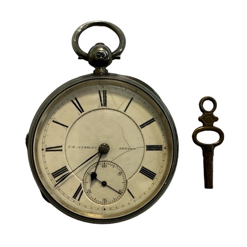 108 - J. B. Yabsley silver pocket watch, white enamelled dial inscribed ‘J B Yabsley London’. Seconds dial... 