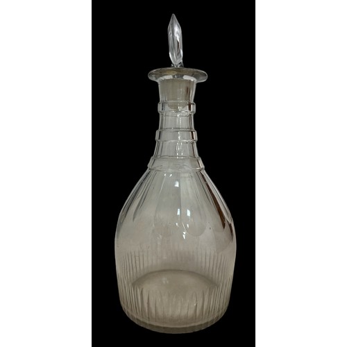 317 - George III Triple Neck glass Decanter, tapering form with triple ring neck. Height 28cm.