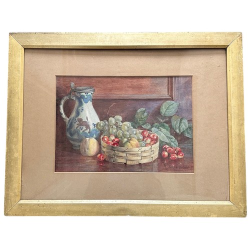 400 - Henry Whitromb (British, b. 1878) – ‘July Fruit’, watercolour still life with fruit bowl, tankard & ... 