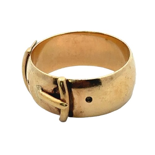 37 - A large 9ct gold buckle ring. Size V. Weight 8.67g. Birmingham hallmarks.

Please see the buyer's te... 