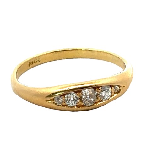 31 - Five stone diamond ring, stamped 18ct.  Approx 0.2ct diamond weight. Size Q. 3.4g.

Please see the b... 