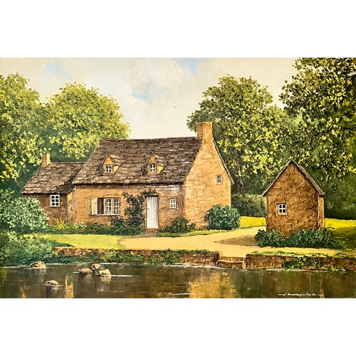 421 - Nicholas Bradley-Carter (British, 20th Century) – Large Oil on board painting of a riverside house s... 