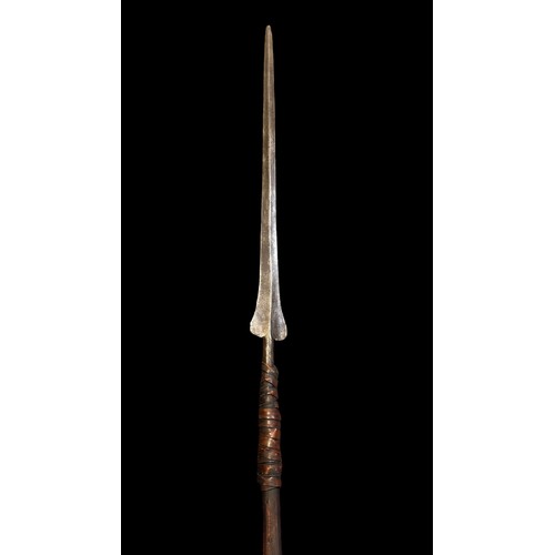 285 - Maasai Lion Hunting very large iron Spear head Spear, wooden shaft with binding to upper and lower. ... 