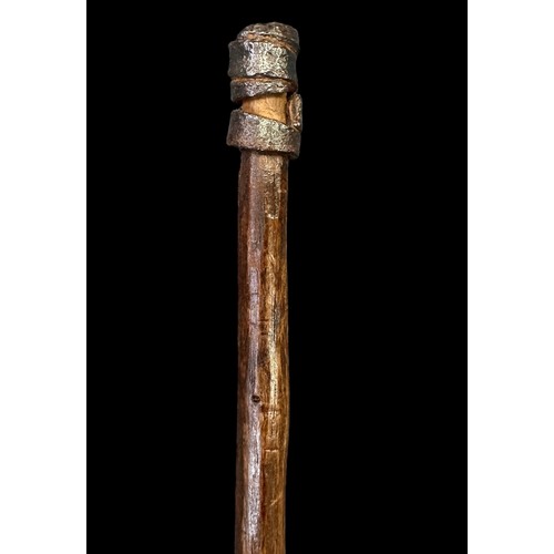 288 - Sudanese, large leaf shaped head long Spear, with flat iron leaf shaped spear head, wooden shaft and... 