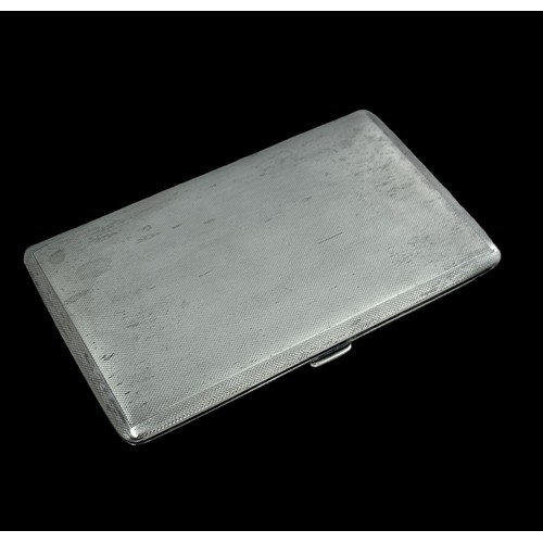 144 - A silver cigarette case with engine turned pattern. Birmingham C&C 1954 hallmarks. Inscribed and dat... 