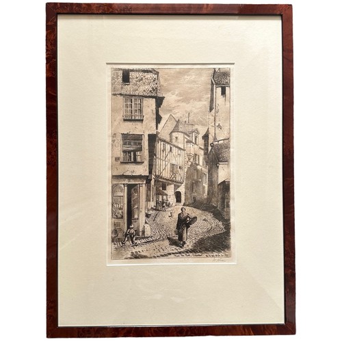 394 - W Niven ‘Rue du Fort, Saumur.’ Original etching, framed and signed in pencil to lower right. Street ... 